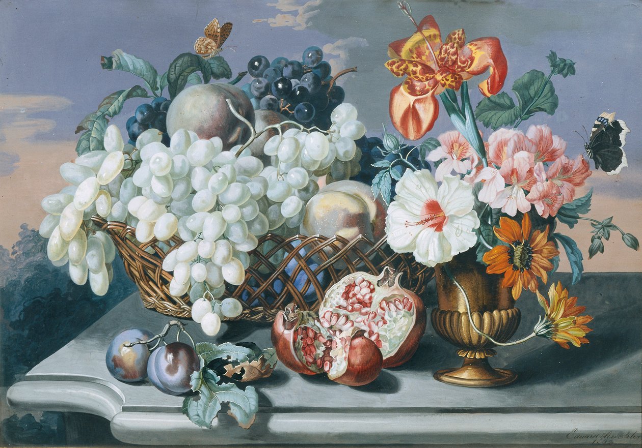 Bloemen en fruit door Eduard Hirschler