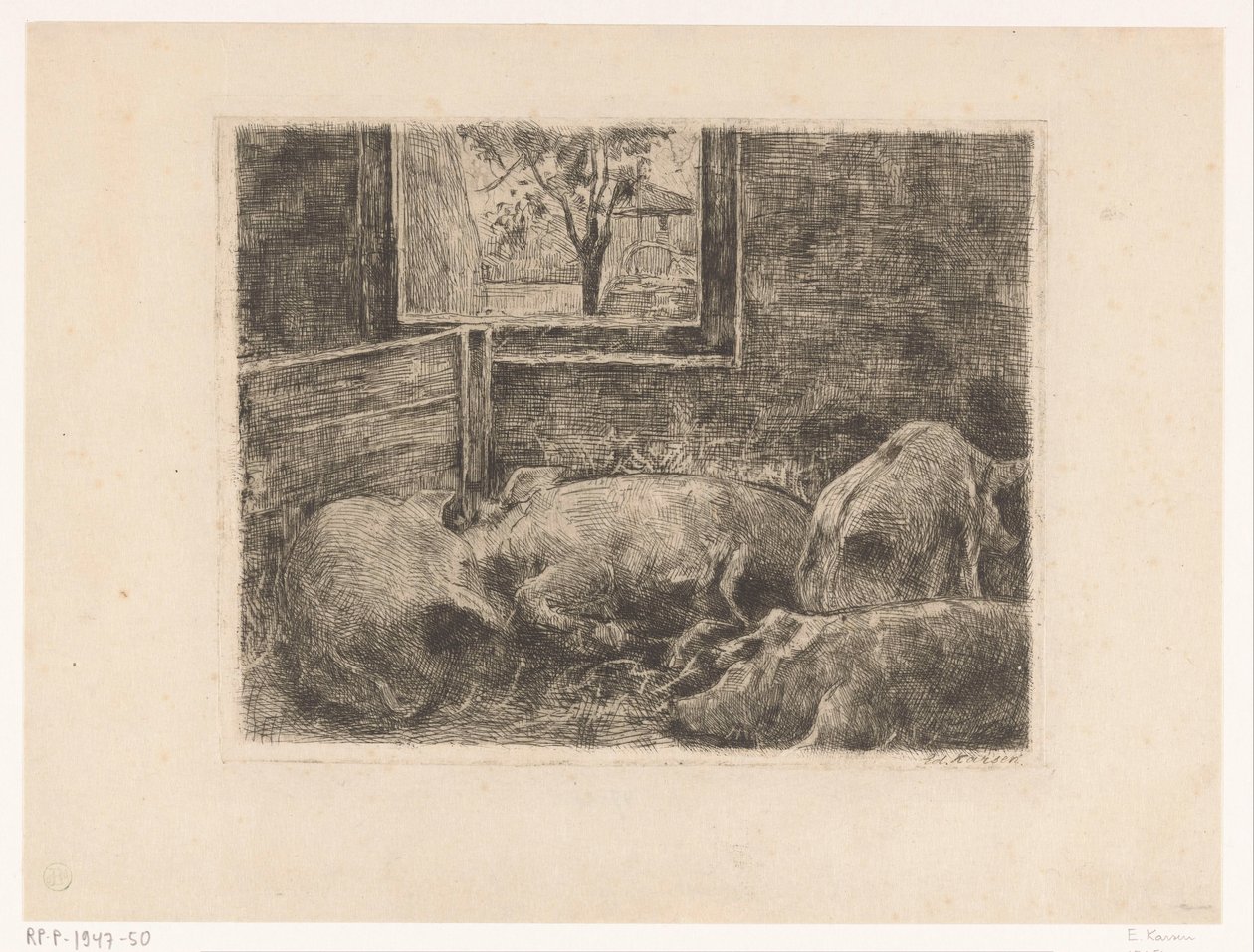 Varkens in een stal door Eduard Karsen (signed by artist)