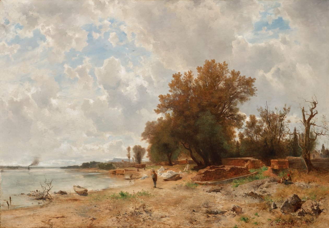 Donau-oever in de Prater door Eduard Peithner von Lichtenfels