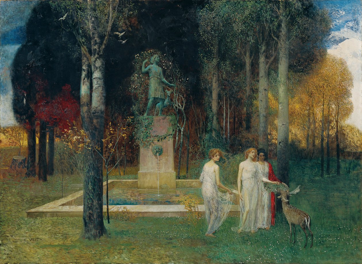 Nimfen bij de fontein door Eduard Veith