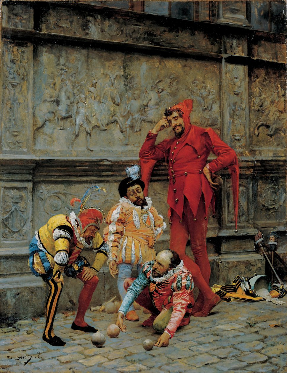 Narren spelen Cochonnet, 1868 door Eduardo Zamacois y Zabala