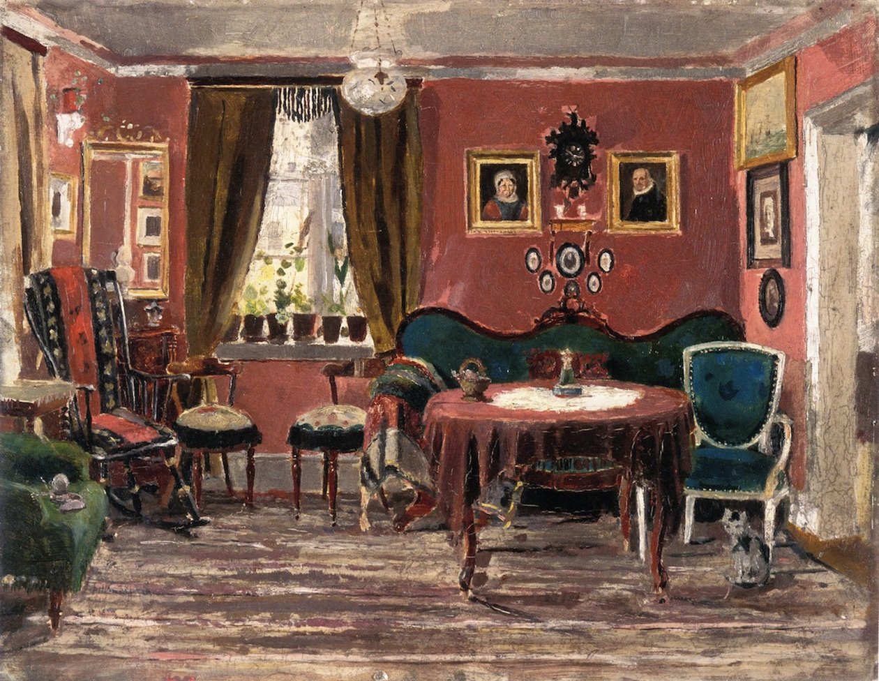 De Woonkamer van de Juffrouwen Munch in Pilestredet 61 (1881) door Edvard Munch