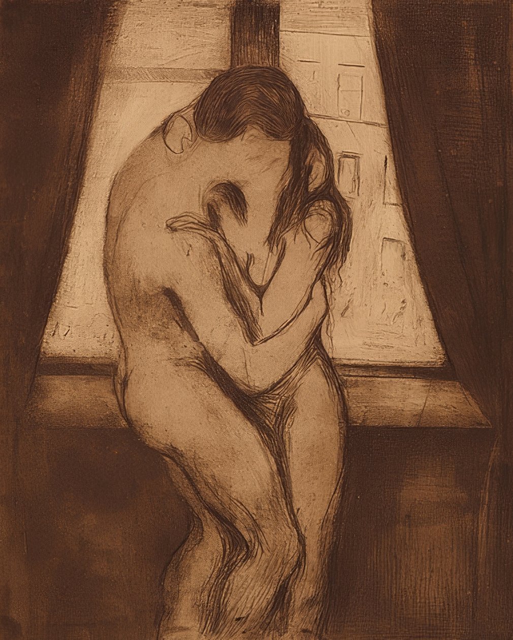 Der Kuss. 1895 door Edvard Munch