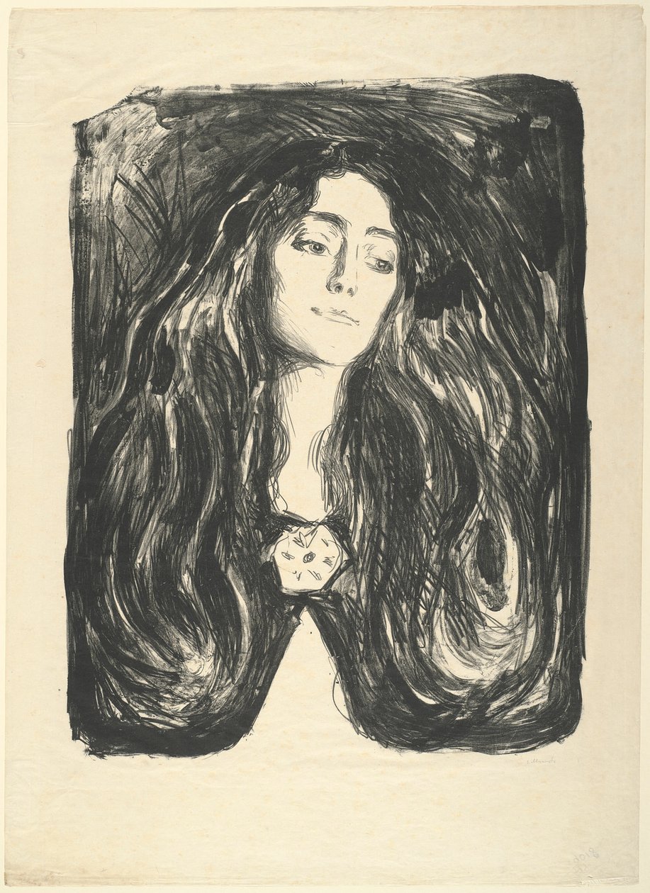 De broche. Eva Mudocci door Edvard Munch