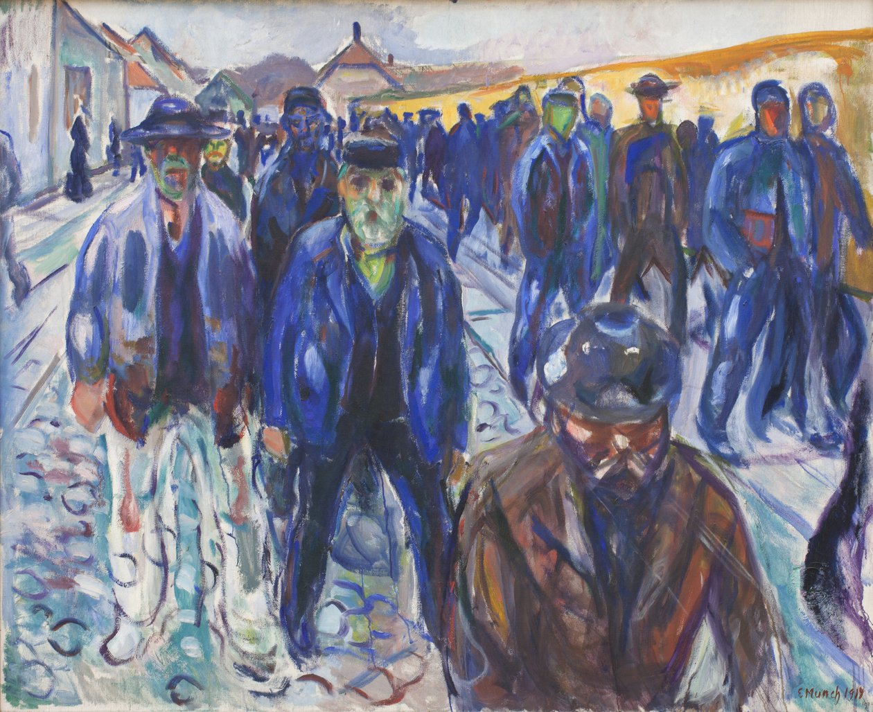 Arbeiders op weg naar huis door Edvard Munch
