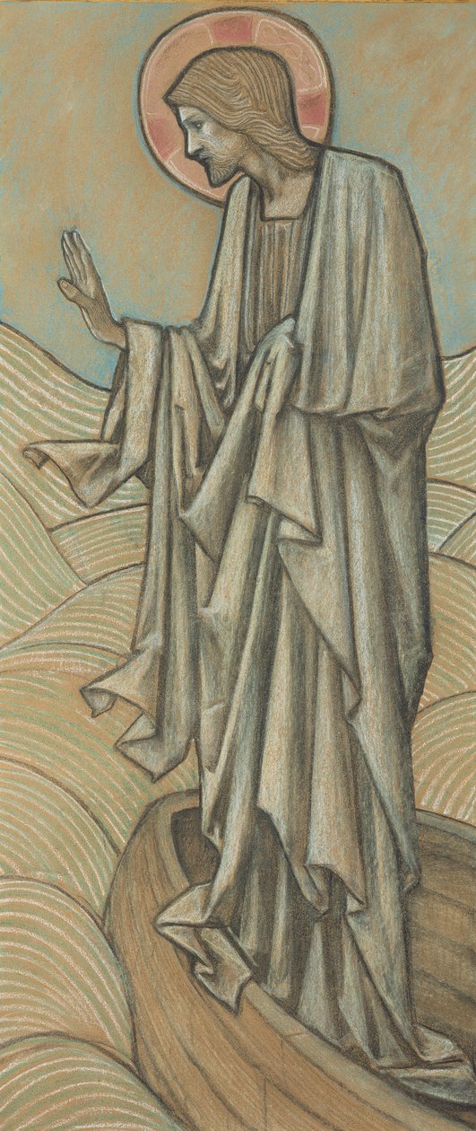 Christus Kalmeert de Golven (gekleurde krijt op papier) door Edward Burne Jones