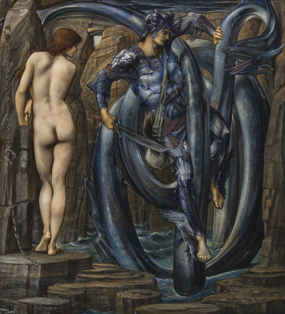 De vervulling van het noodlot (Perseus doodt de zeeslang), ca. 1882 door Edward Burne Jones
