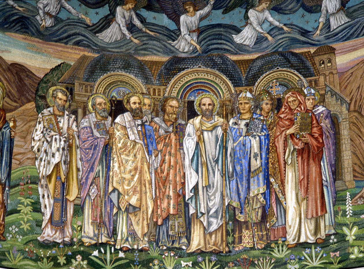 De Vijf Vaders van de Oosterse Kerk met de Vijf Vaders van de Westerse Kerk, 1880s-90s door Edward Burne Jones