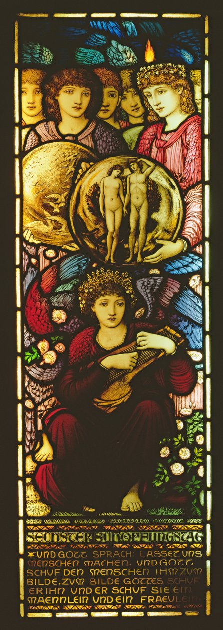 Raam dat de Zesde Dag van de Schepping afbeeldt, 1913 door Edward Burne Jones