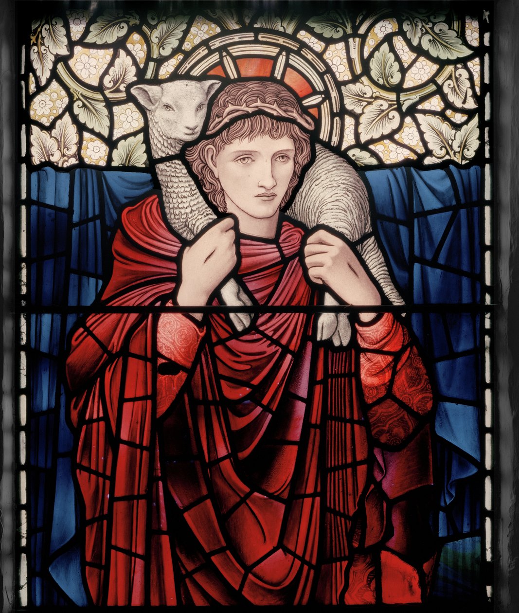 Birmingham, Ward End, Sint Margaretha, Morris & Co., Edward Burne-Jones, John Henry Dearle, De Goede Herder, detail, 1902, Brampton Cumbria, Titcomb, Wren door Edward Coley and Dearle Burne Jones