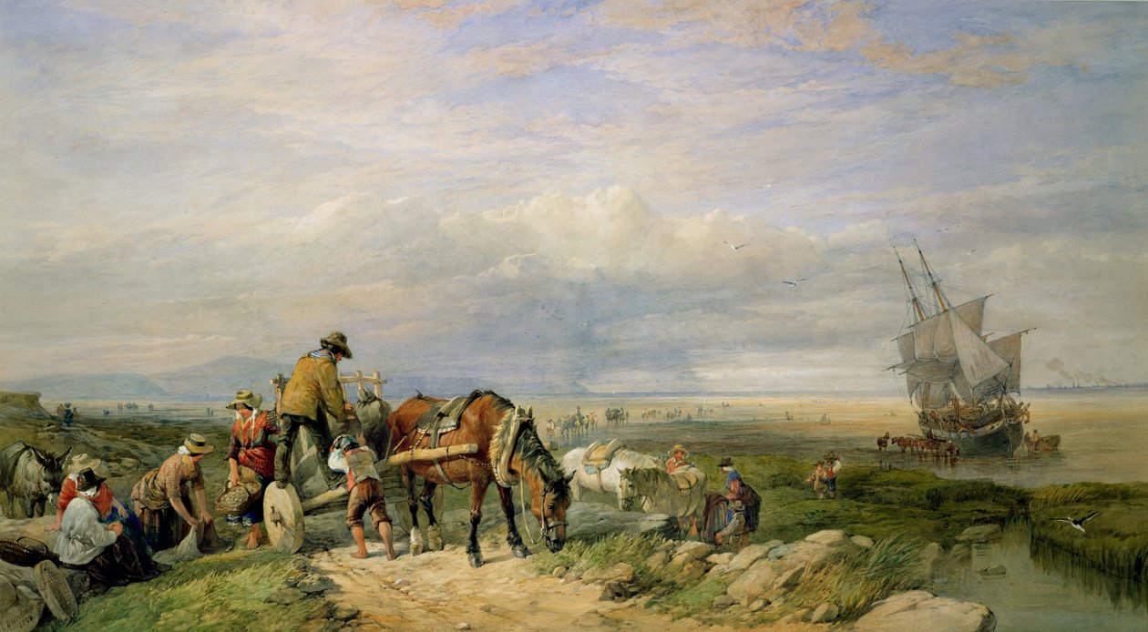 Kokkels Verzamelaars, Llanrhidian Sands, West Glamorgan, op het Gower-schiereiland door Edward Duncan
