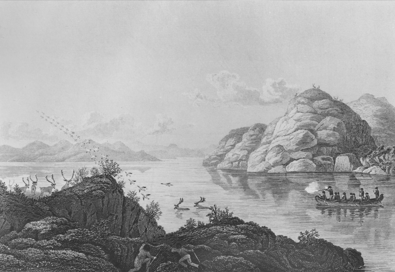 Franklins expeditie jaagt op Marten Lake, 1820 door Edward Francis Finden