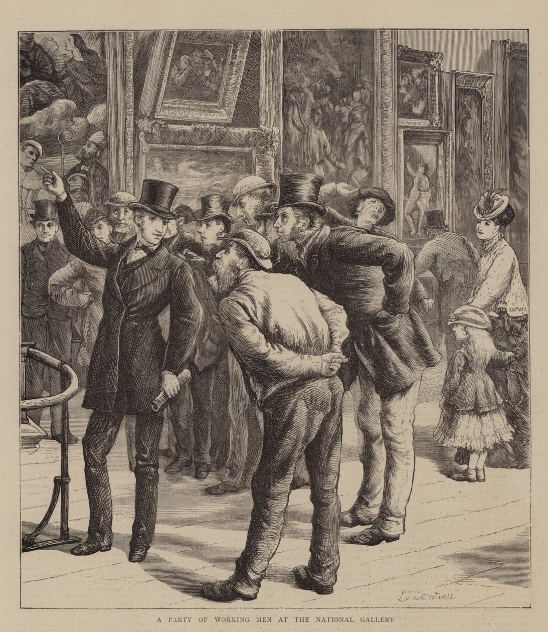 Een Groep Werkende Mannen in de Nationale Galerie door Edward Frederick Brewtnall