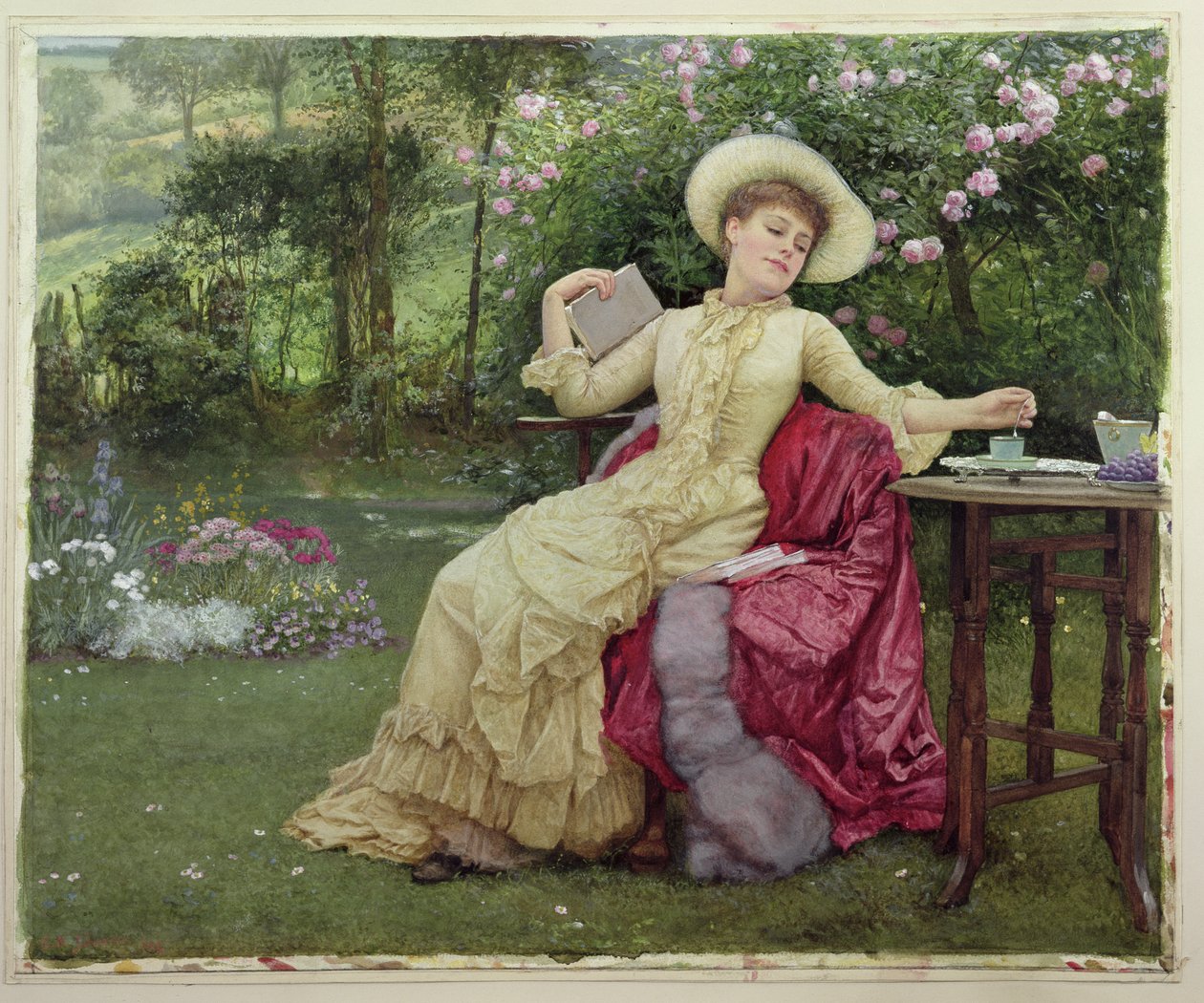 Koffie drinken en lezen in de tuin door Edward Killingworth Johnson