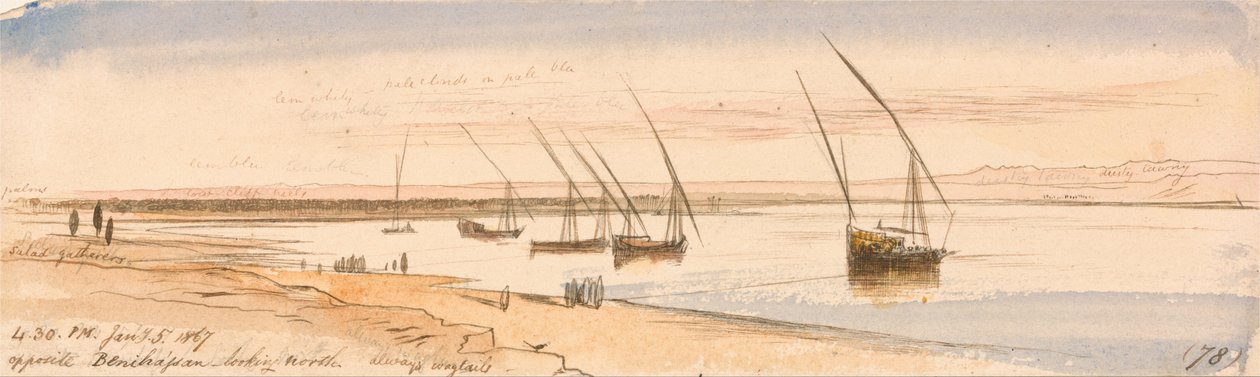 Tegenover Beni Hassan, kijkend naar het noorden door Edward Lear