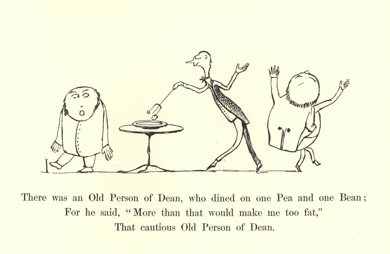 Er was een oude persoon van Dean, die dineerde met één erwt en één boon door Edward Lear