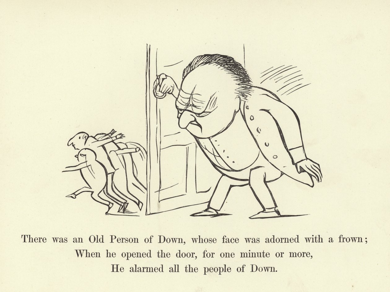 Er was een Oude Persoon van Down, wiens gezicht was versierd met een frons door Edward Lear