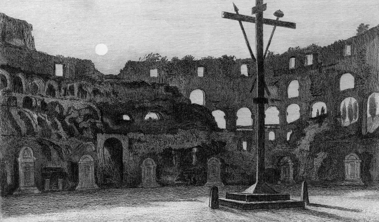 Het Colosseum bij maanlicht, gegraveerd door Charles George Lewis door Edward William Cooke