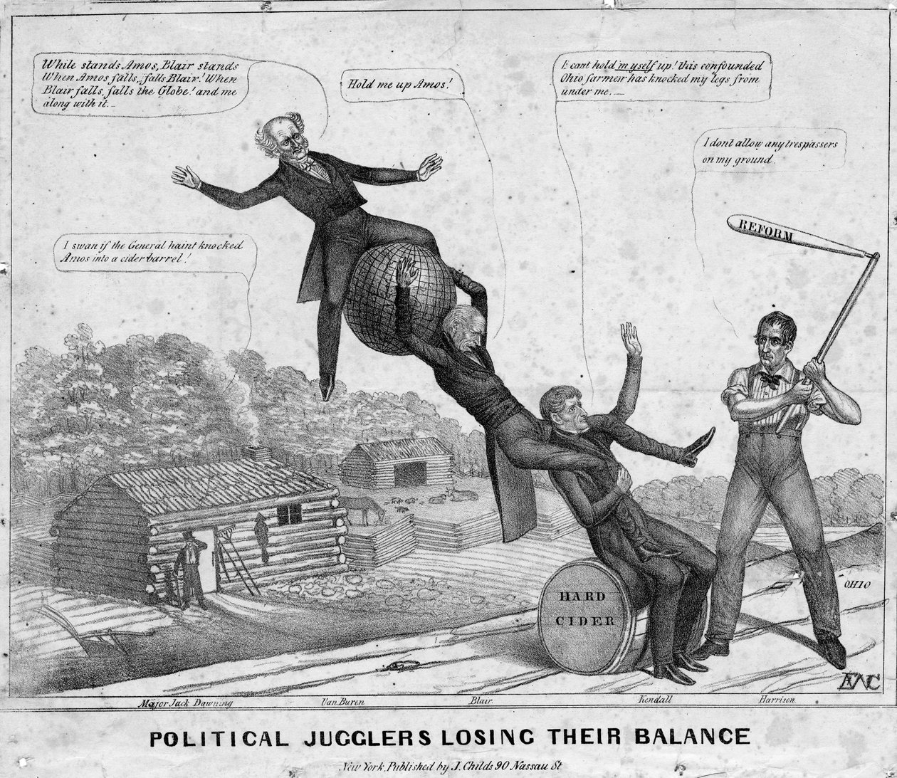 Politieke jongleurs verliezen hun evenwicht, gepubliceerd door J Childs, New York, 1840 door Edward Williams Clay