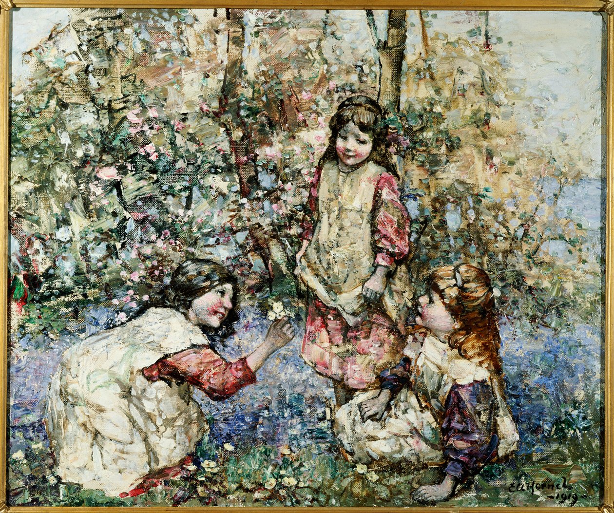 Sleutelbloemen verzamelen door Edward Atkinson Hornel