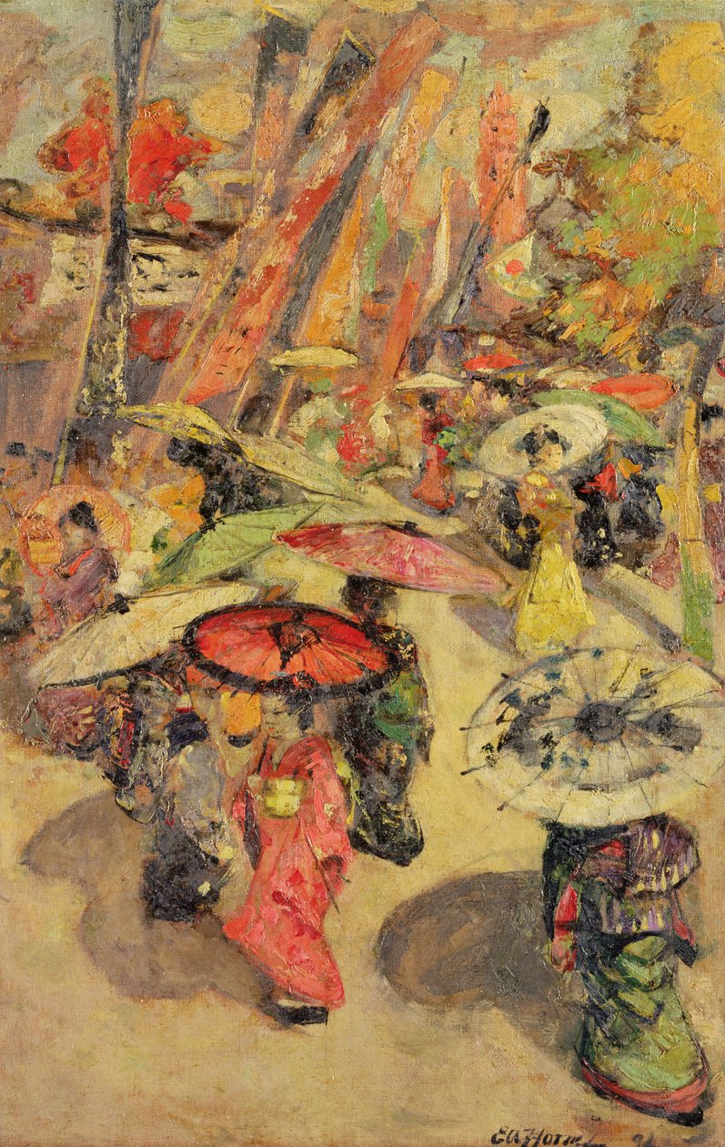 Straatscène, Tokio door Edward Atkinson Hornel