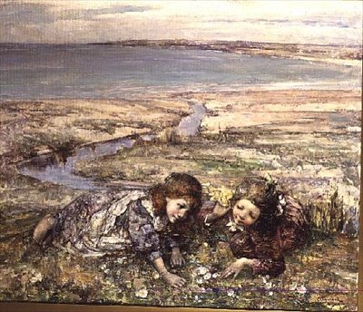 Twee meisjes op een strand door Edward Atkinson Hornel