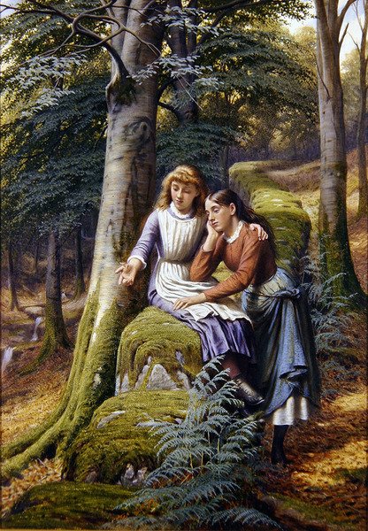Twee Meisjes in een Landschap door Edward Charles Barnes