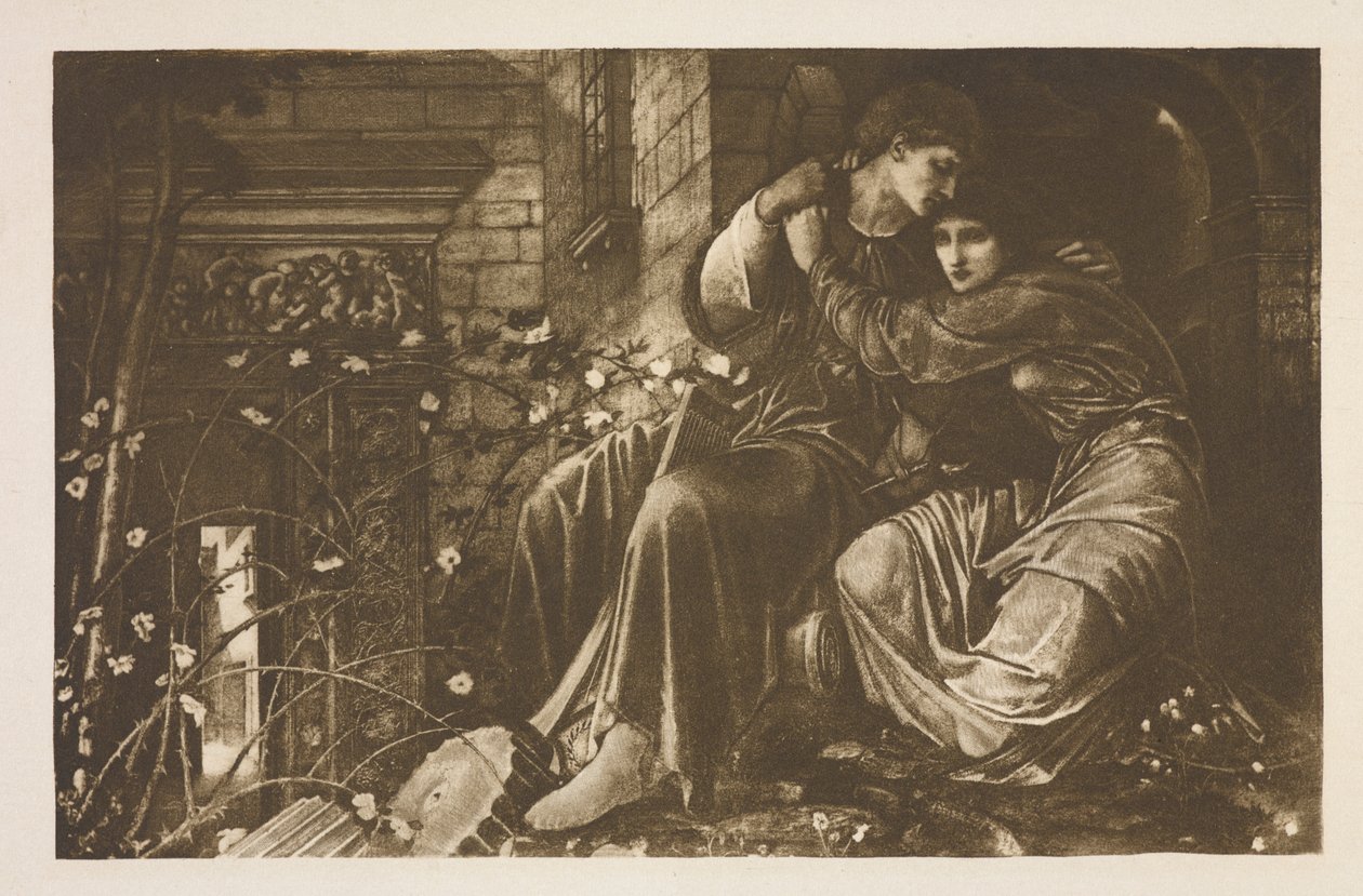 Liefde tussen de ruïnes door Edward Coley (after) Burne Jones