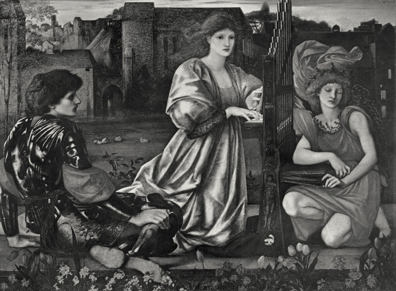 Het liefdeslied door Edward Coley (after) Burne Jones