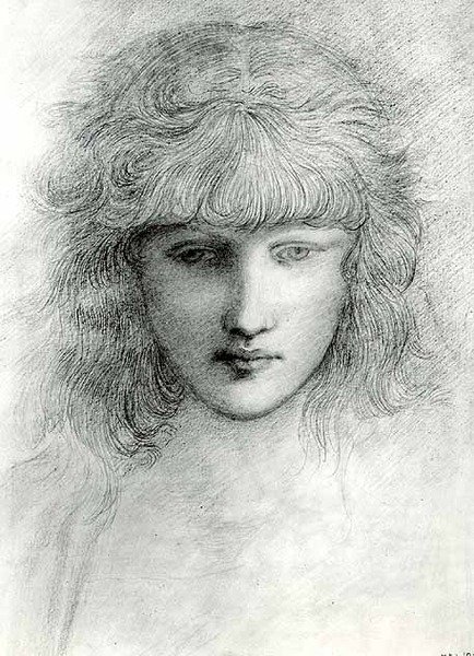 Hoofd van een meisje door Edward Coley Burne Jones