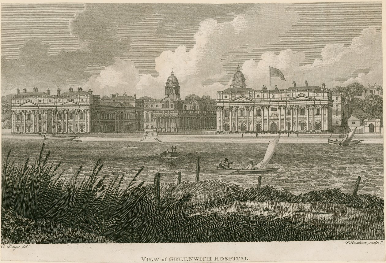 Uitzicht op Greenwich Hospital, Londen door Edward Dayes