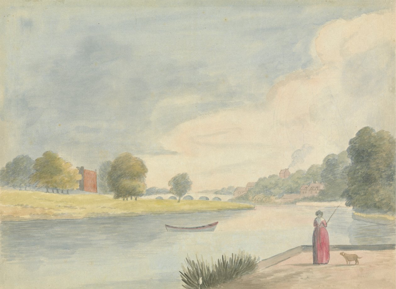 Vrouw aan het vissen door Edward Francis Burney
