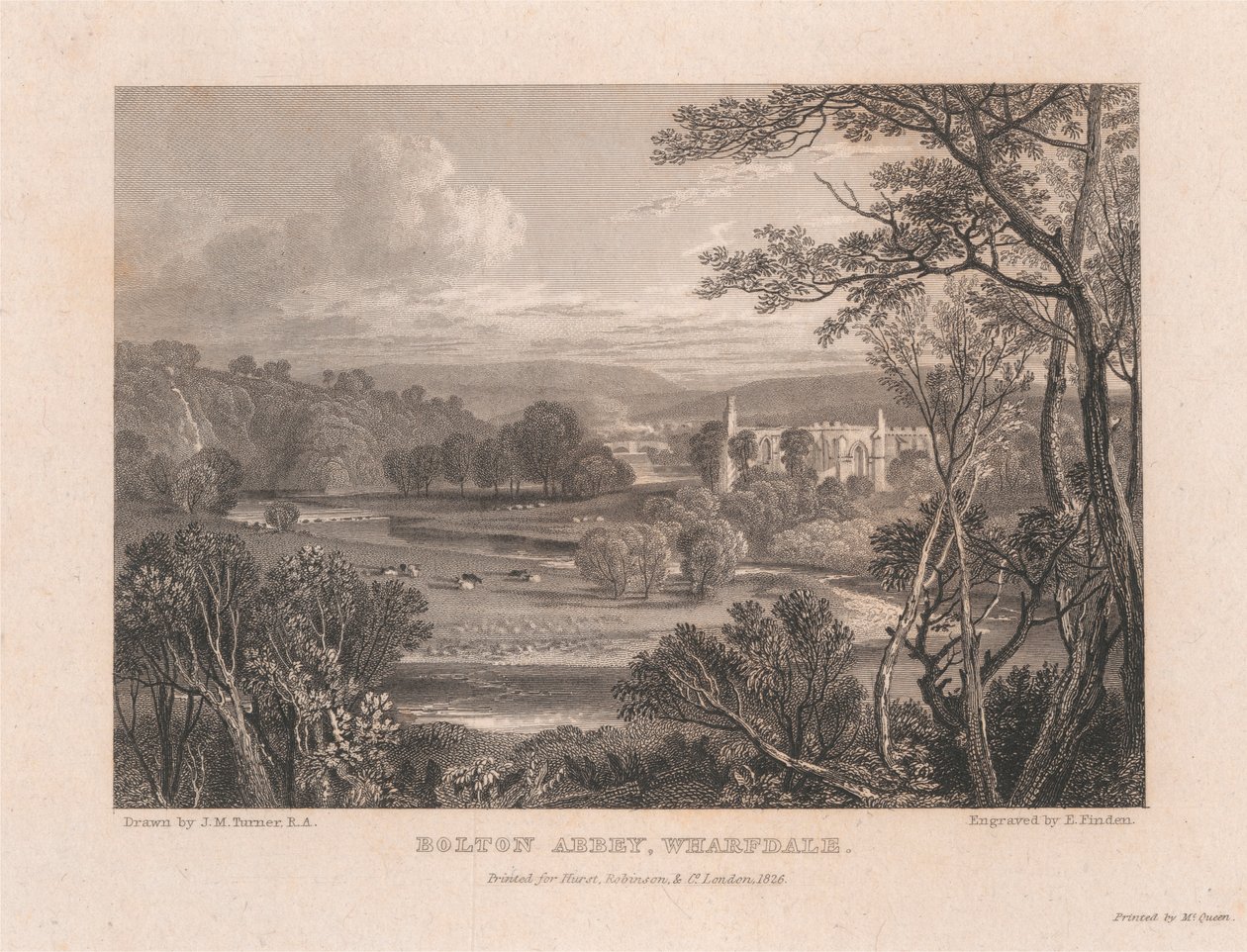 Bolton Abbey, Wharfdale door Edward Francis Finden