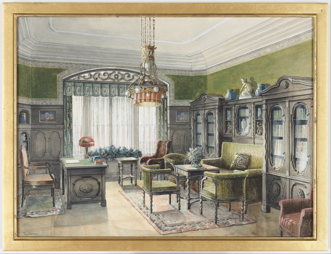 Bibliotheek Interieur door Edward Lamson Henry