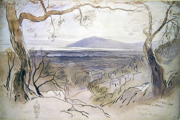 Een uitzicht op Levkas, Ionische eilanden door Edward Lear