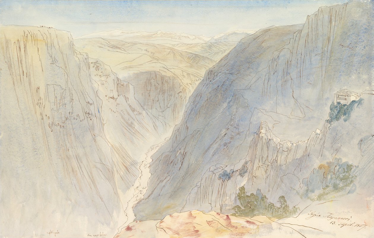 Agia Paraskevi, Epirus, Griekenland, 13 april 1857 door Edward Lear