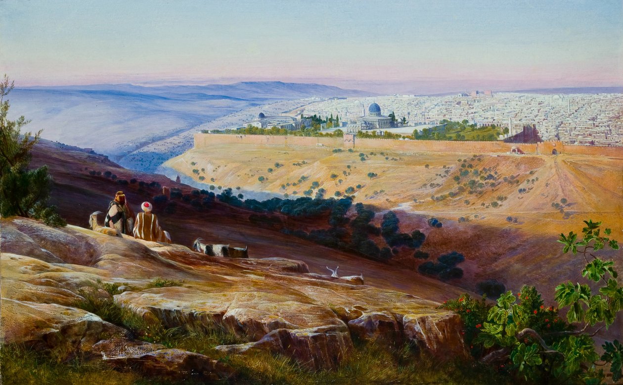 Jeruzalem vanaf de Olijfberg door Edward Lear