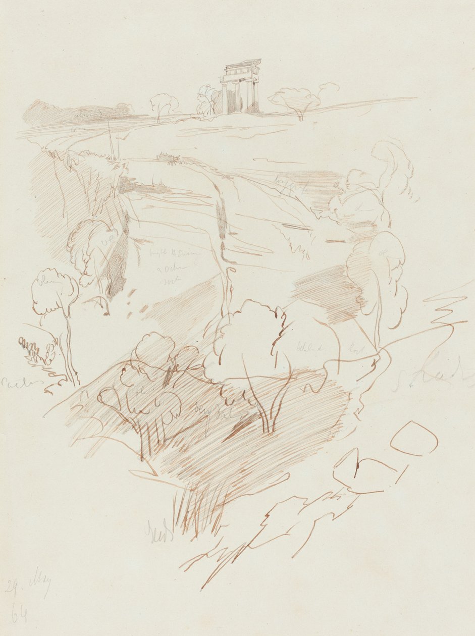 Verwoeste tempel op een heuvel, 1864 door Edward Lear