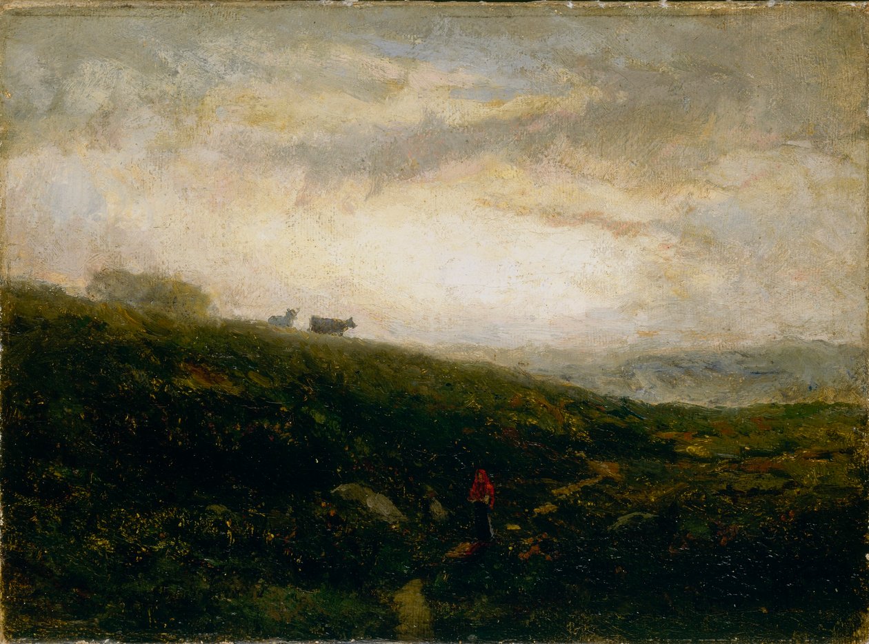 Zonder titel (koeien dalen heuvel af) door Edward Mitchell Bannister