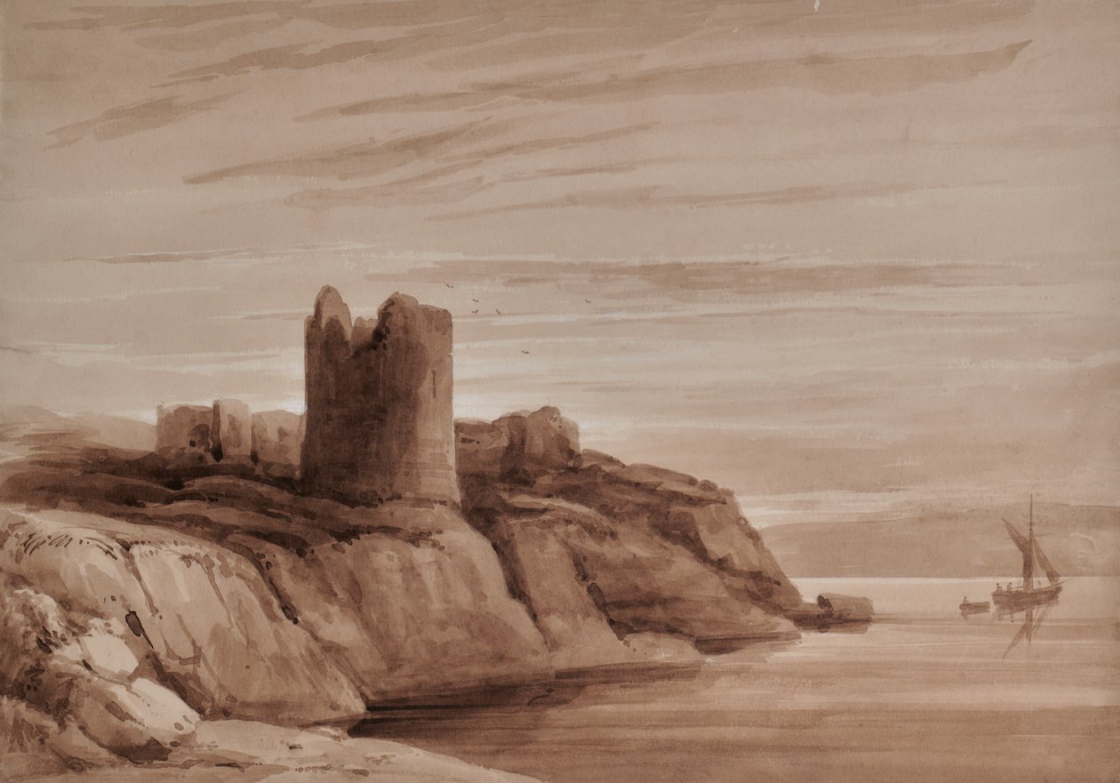 Landschap met een toren door Edward Pretty