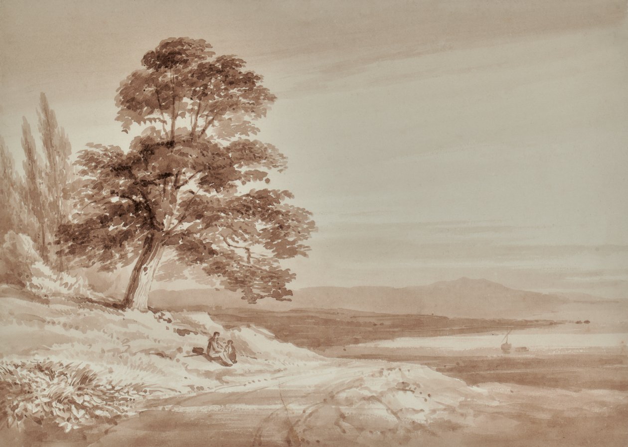 Landschap met figuren en boom door Edward Pretty