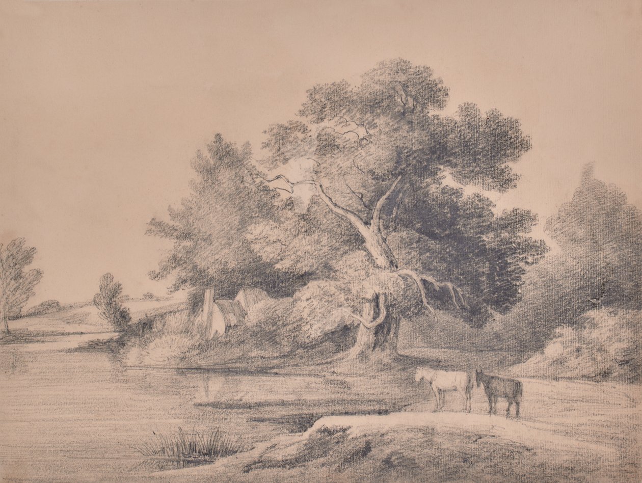 Landschap met paarden bij een rivier door Edward Pretty