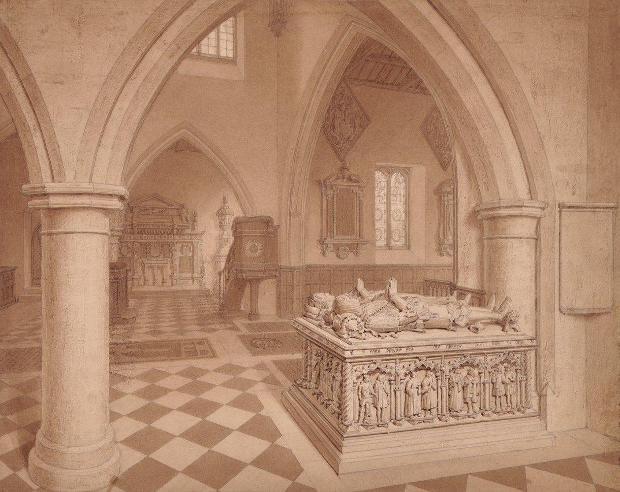 Graf in kerk door Edward Pretty