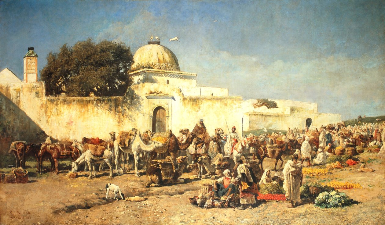 Marktscène in Mogador, 1881 door Edwin Lord Weeks