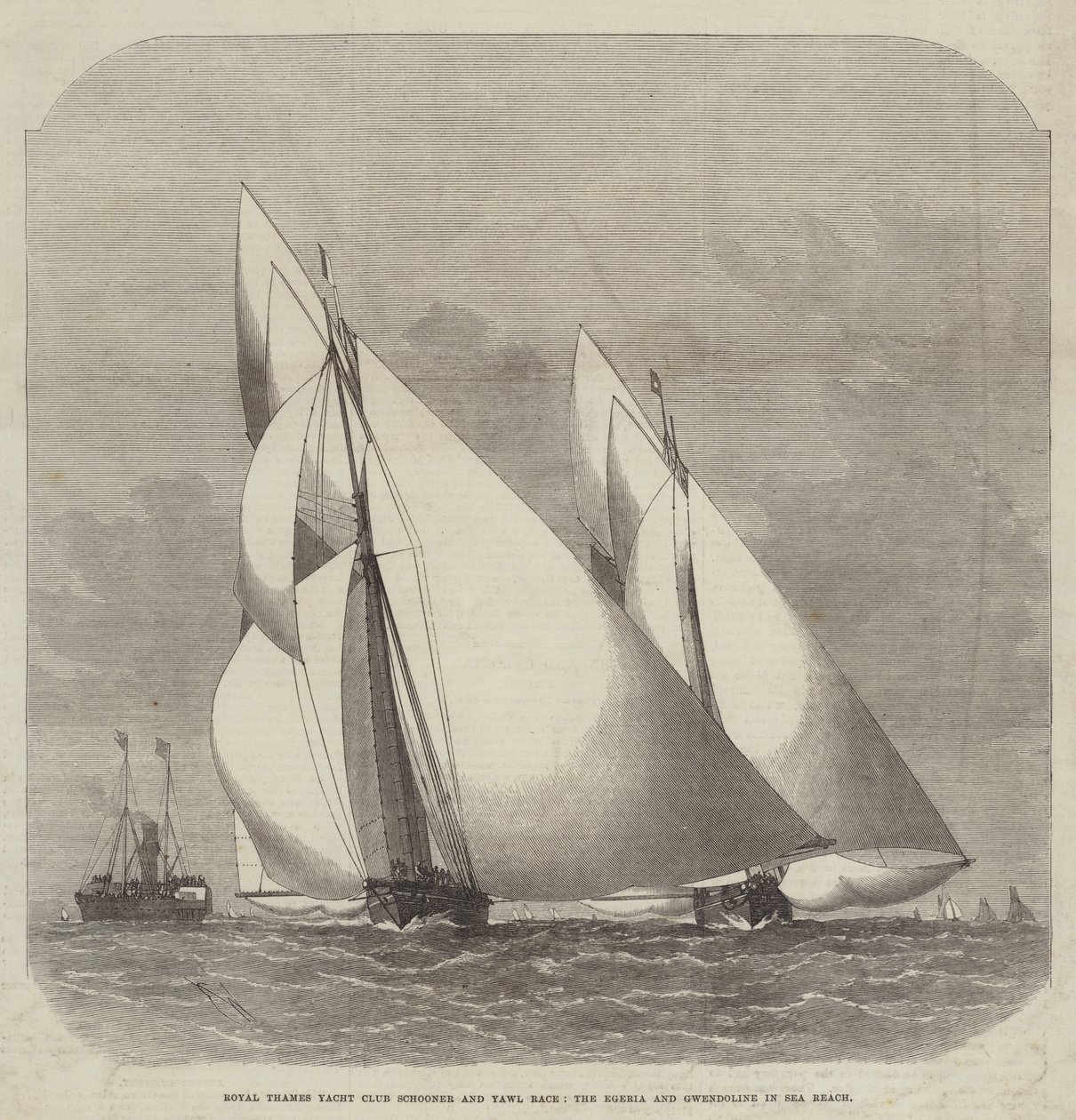 Royal Thames Yacht Club Schooner en Yawl Race, de Egeria en Gwendoline in Sea Reach door Edwin Weedon