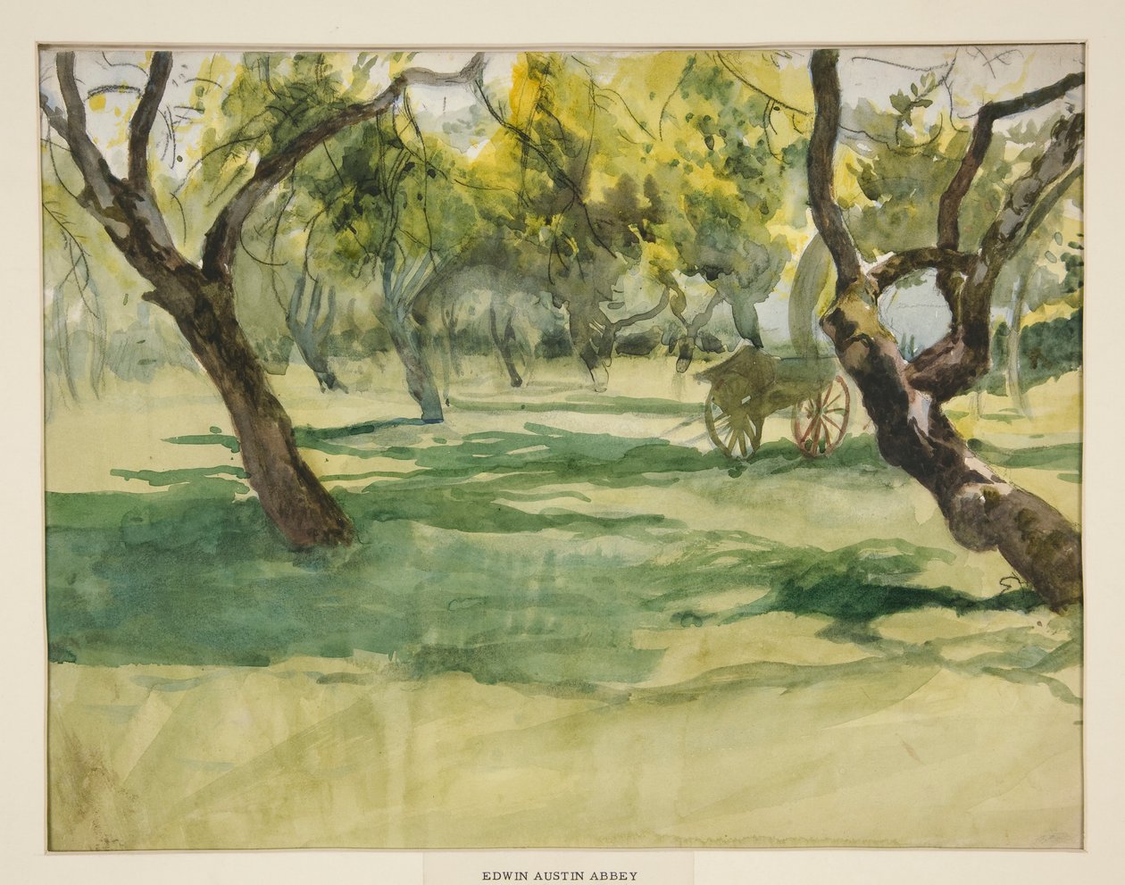 Boomgaard met Boerenkar door Edwin Austin Abbey