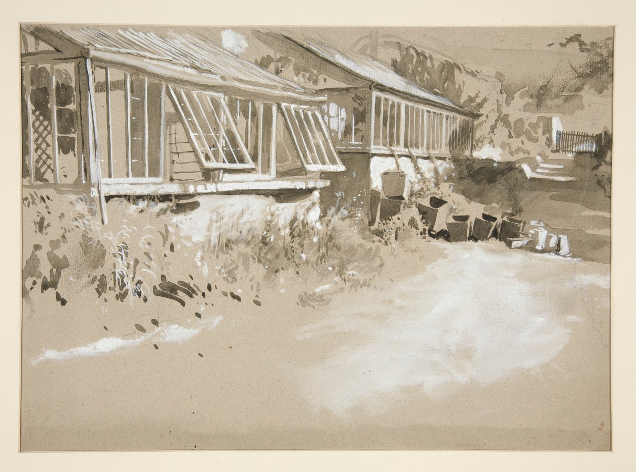 Hutten en struiken door Edwin Austin Abbey