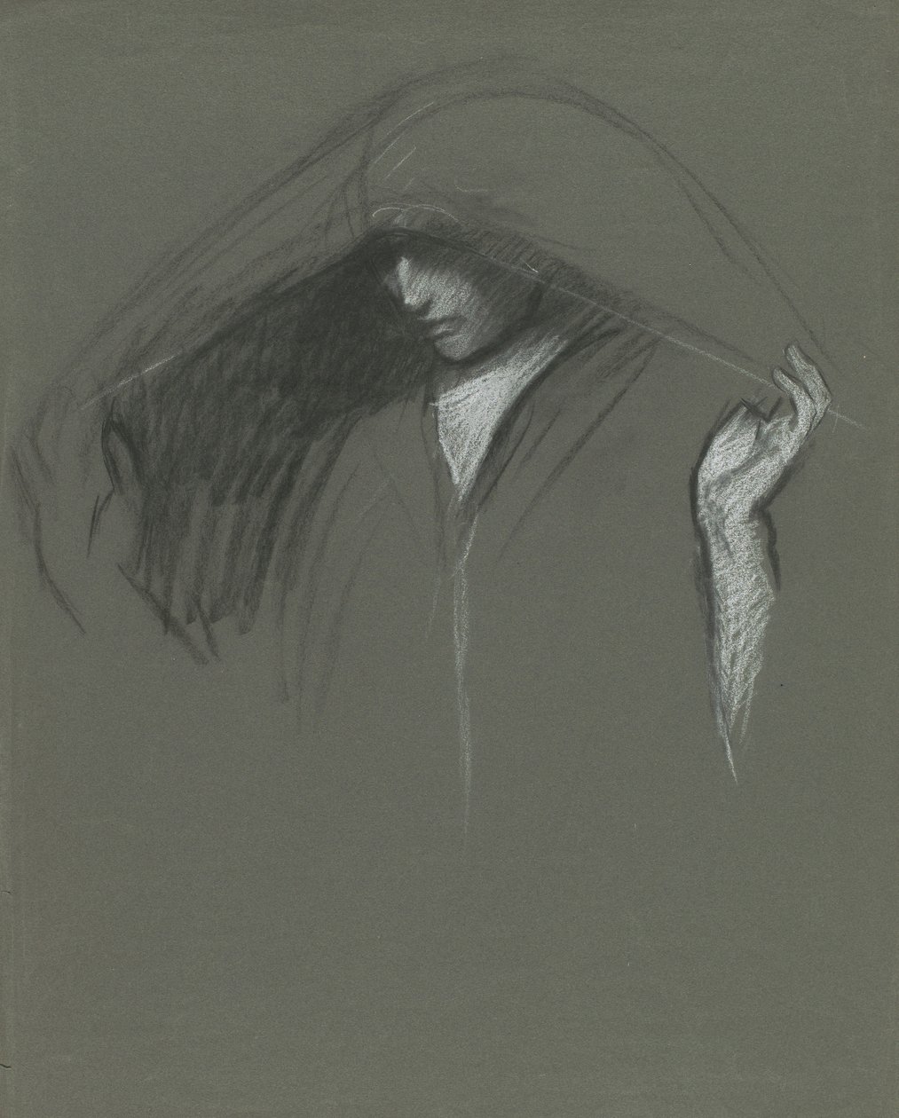 Studie van gedrapeerd hoofd door Edwin Austin Abbey