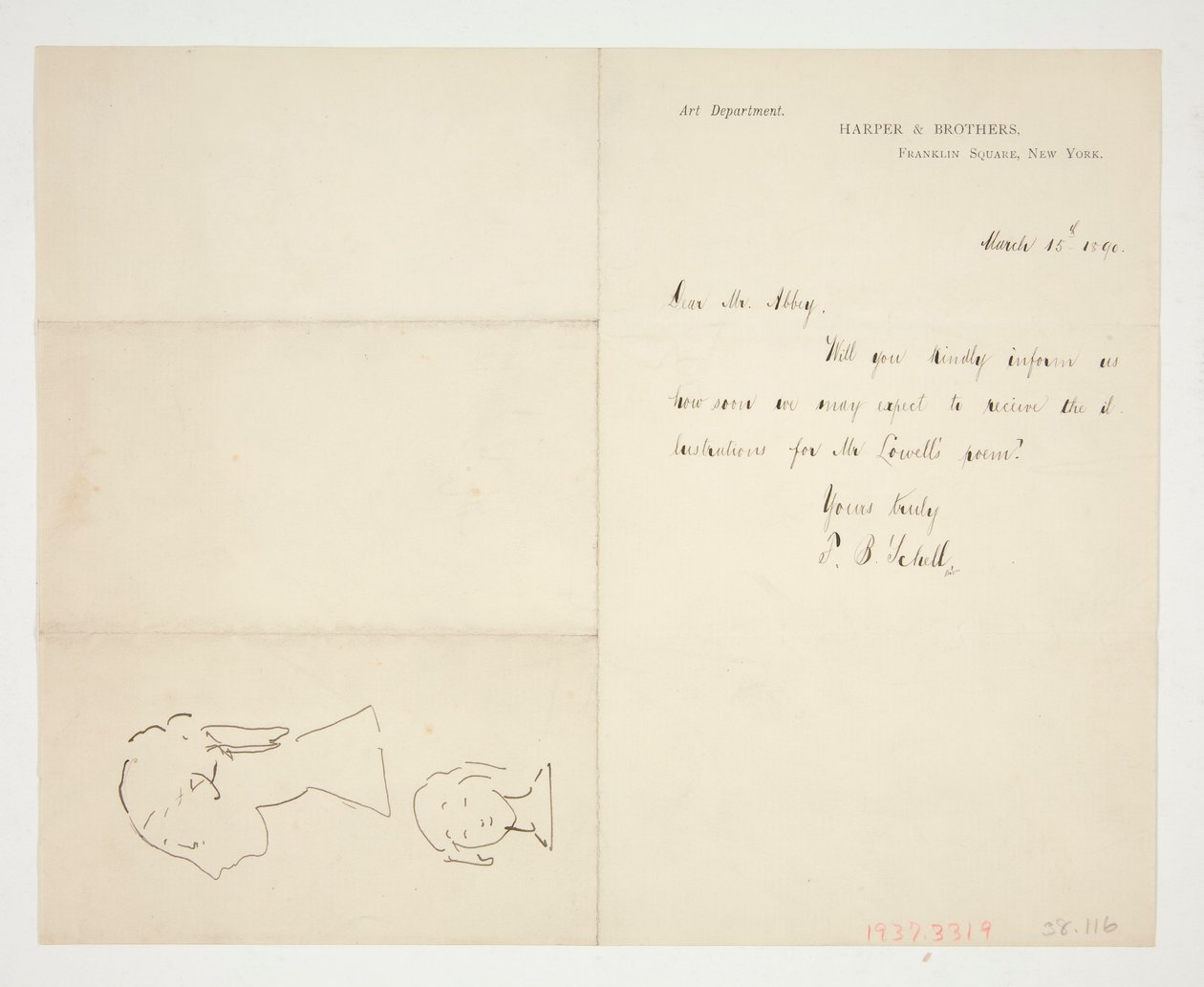 Twee schetsen van een buste door Edwin Austin Abbey