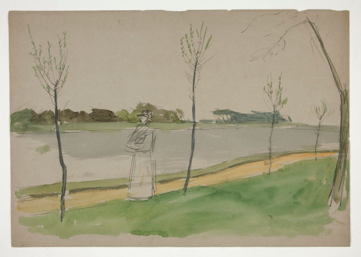 Vrouw wandelend langs een rivier door Edwin Austin Abbey